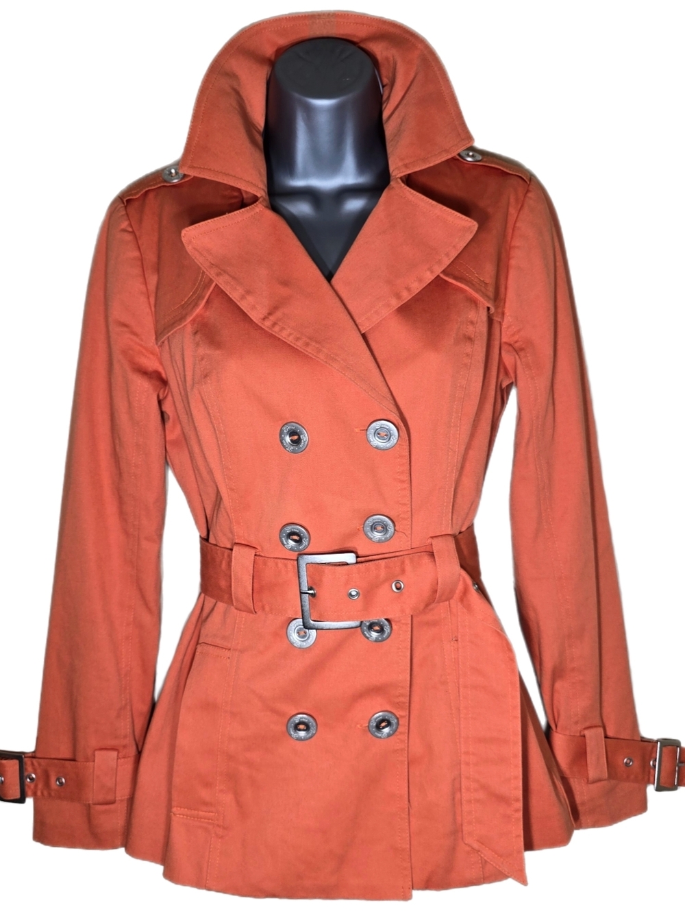 Guess Terracotta Orange Cotton Belted Trench Coat, Women’s Size S